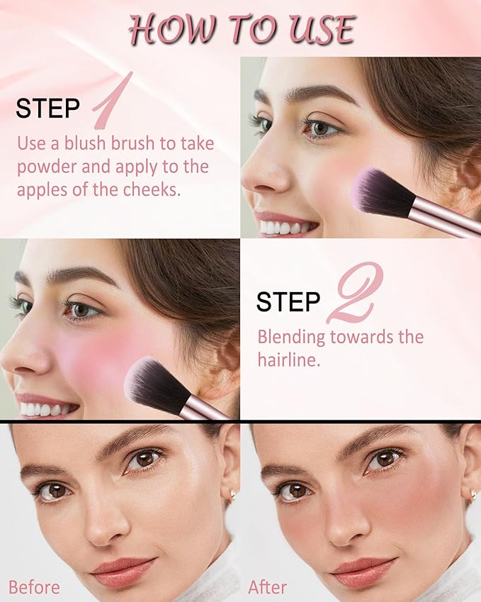 Blush Powder for Cheeks,Gradual Shimmer Pink Blusher Palette with Brush,Lightweight Buildable Color Blush Hightlighter Powder,Longlasting Waterproof Facial Makeup,Mother's Day Gift for Women Girl-06#