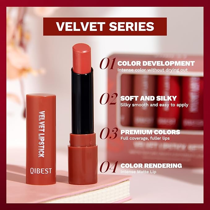 5Pcs Velvet Matte Nude Lipstick Set - Long-lasting Color, Silky Matte Finish, Soft Mousse Texture, Enhances Color and Plumps Lips, Lightweight and Non-Sticky (Set A, 5 Count (Pack of 1))