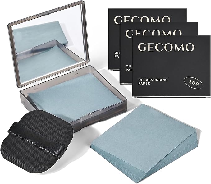 KYDA 400 Sheets Bamboo Charcoal Oil Blotting Paper with Mirror and Puff, Refills Included, Skin-friendly Face Oily Absorbing Sheets for All Skin, Travel Size (1 Formal + 3 Fillers)