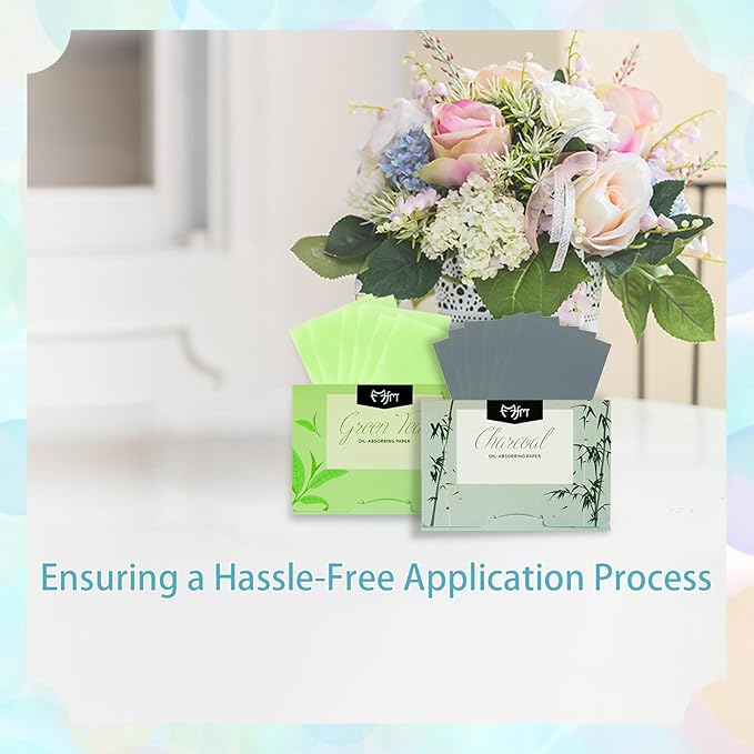 Oil Blotting Sheets, Unisex Oil Control Film Easy Dispensing Oil Absorbing Sheets Natural Face Blotting Sheets for Oily Skin (Bamboo Charcoal+Green Tea, 200 Sheets)