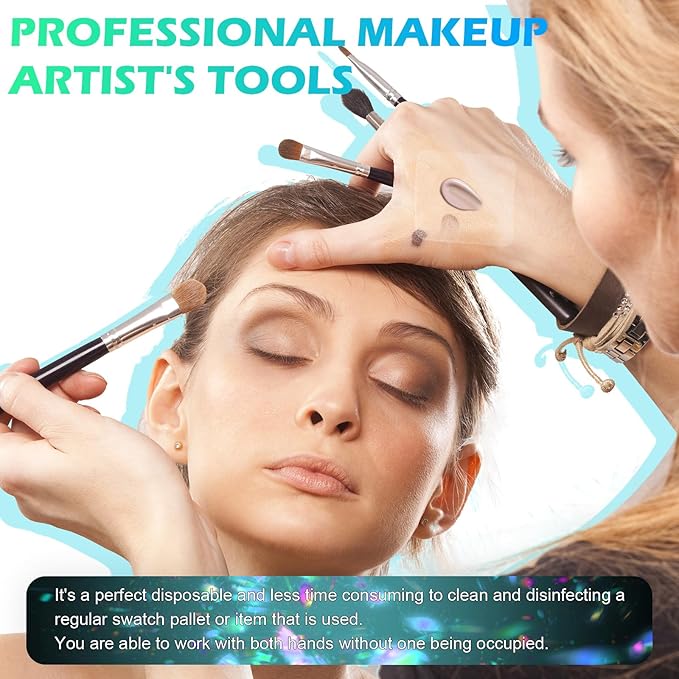 100 Pieces Makeup Hand Palette Single Use Waterproof Makeup Mixing Professional Palette Artist Must Haves Disposable Adhesive Artist Cosmetic Transparent Tape for Women Girls Supplies