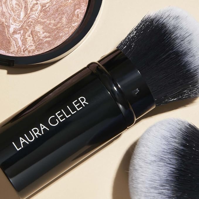 LAURA GELLER NEW YORK Baked Balance-n-Brighten Powder Foundation - Porcelain + Spackle Super-Size Skin Perfecting Makeup Primer - Ethereal Rose Glow + Retractable Airbrush Kabuki Brush