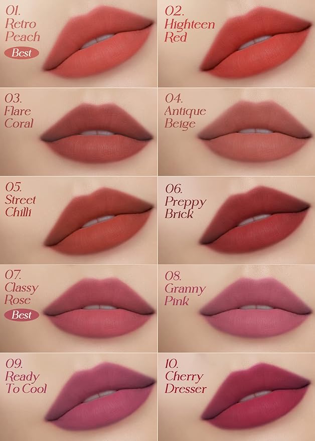 I'M MEME Matte Velvet Tint - Lip Silhouette 06 Preppy Brick (Deep Red Shade) | Vivid Color, Long Lasting, Moisturizing & Hydrating, Light-weight, Neutral Lip Stain Mousse, 4mL