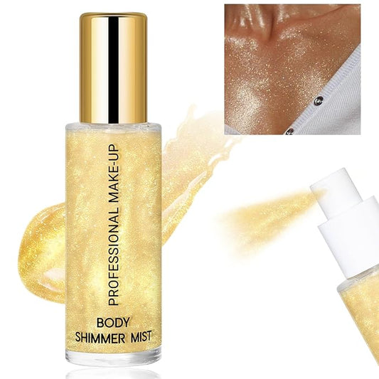 Face Liquid Highlighter Shimmer Body Spray for Hair and Skin, Luminizer Glow Spray for Face, Moisturizing Bronze Shimmer Illuminator (G, Standard)