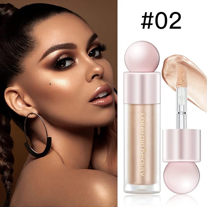Liquid Highlighter Makeup, Natural Silky Shimmer Finish Liquid Face Highlighter, Highly Pigmented, Lightweight, Blendable, Soft Cream Highlighter For Face (#02 Champagne Shimmer)