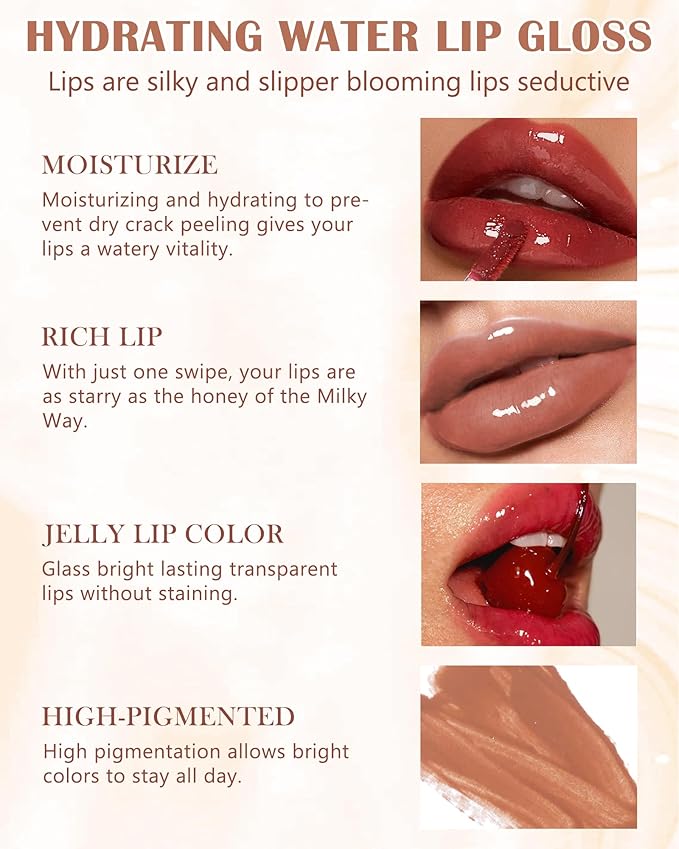 Hydrating Lip Tint Stain-1Pcs Tinted Plumping Lip Glow Oil, Moisturizing Water Lip Stain Makeup, Pigmented Non-Sticky Vegan Lip Gloss, Multi-Use Lip & Cheek Tint, Nude Glossy Finish, Cruelty Free-02#
