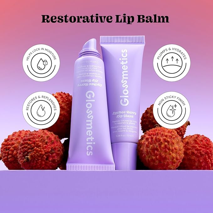 Glossmetics Lychee Berry Lip Glaze - Overnight Lip Mask for Dry Lips. Fruit Butter Lip Mask, Hydrating and Moisturizing Lip Balm for Soft, Smooth Lips. Clear, 10ml