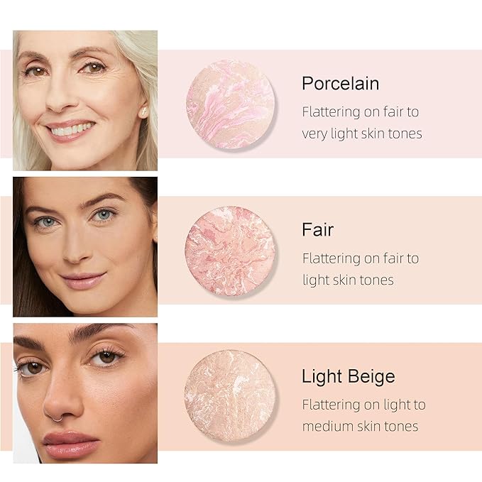Marble Baked Makeup Setting Powder, Luminous Finish Waterproof Sweatproof Conceal Foundation, 24 H No-Transfer No Smudge Oil-control Pressed Powder Makeup Base (#03 LIGHT BEIGE, 0.53 OZ)