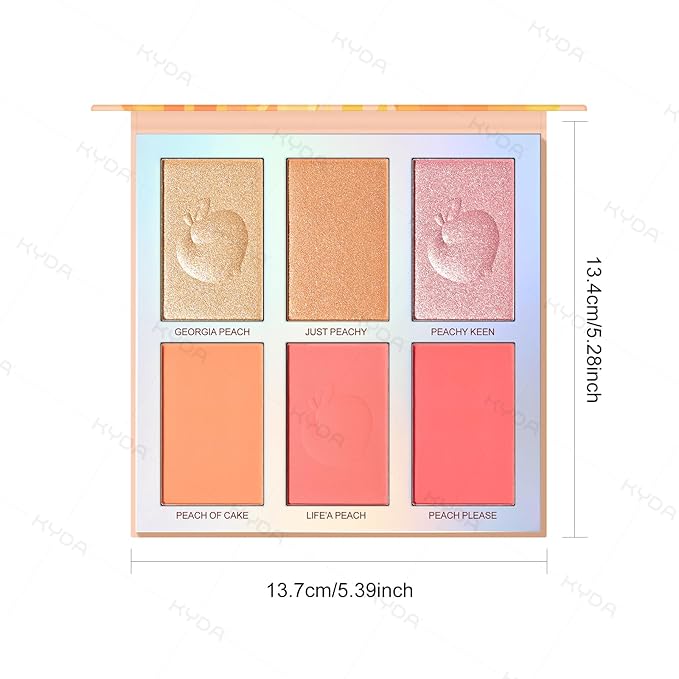 KYDA 6 Colors Blush Palette, Natural Glossy Blush and Highlighter Duo, Buildable Cheek Color, Matte Shimmer Face Blusher Makeup, Lightweight Smooth Powder