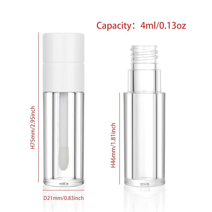 COSIDEA 20pcs Round 4ml 0.13oz White Empty lip gloss tubes with wand Lipgloss tube containers for lip oil packing
