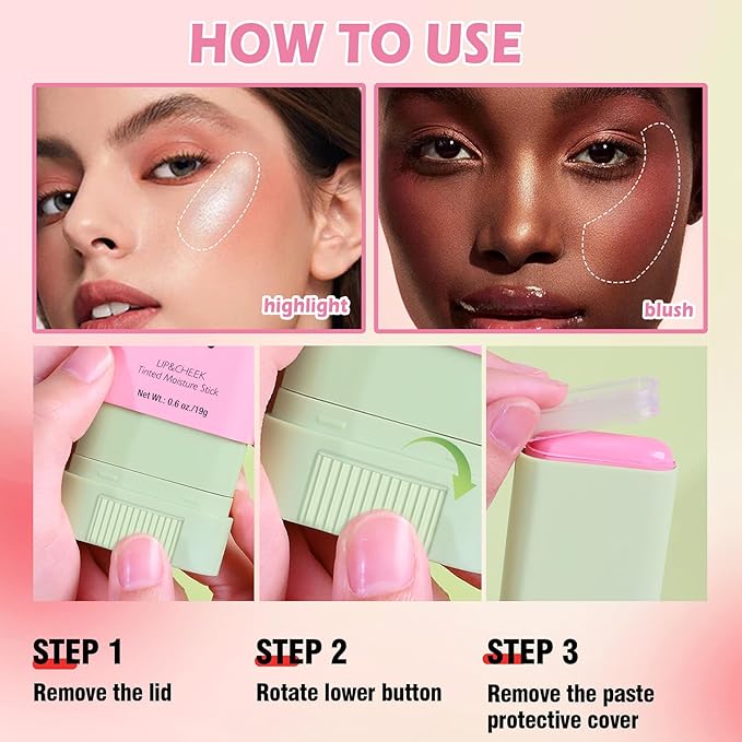 Cream Blush Stick for Cheeks Tinted Solid Moisturizer Makeup Blush Stick Natural Nude Makeup On-the-Go Blush stick for All Skin