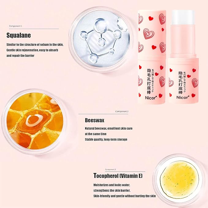 Invisible Pore Stick - Pore Eraser Waterproof Face Primer Makeup Base Oil-control Smooth Fine Lines Isolation Makeup Primer Pore Invisible Cream (1 Pack) White
