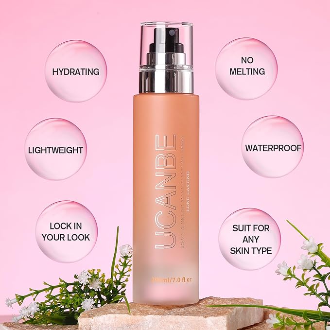 UCANBE Dewy Makeup Setting Spray + 86 Colors Eyeshadow Palette with 15pcs Makeup Brushes Set Matte Glitter Long Lasting Highly Pigmented Waterproof Contour Blush Powder Highlighter