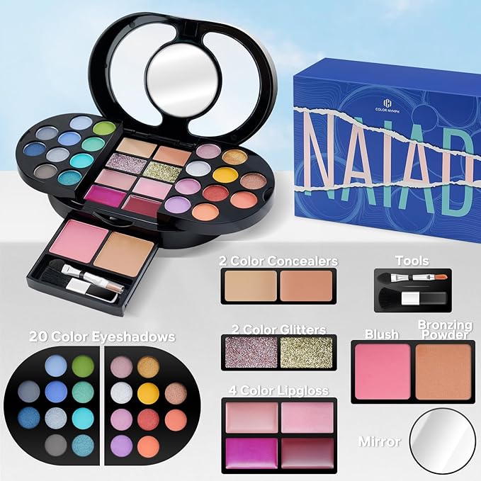 Color Nymph Makeup Palette for Girls, Travel Make up Kit Real Makeup Pallet Mini Size Makeup kit All in One Beauty Set Washable Protable Compact for Travel Party Touch Up