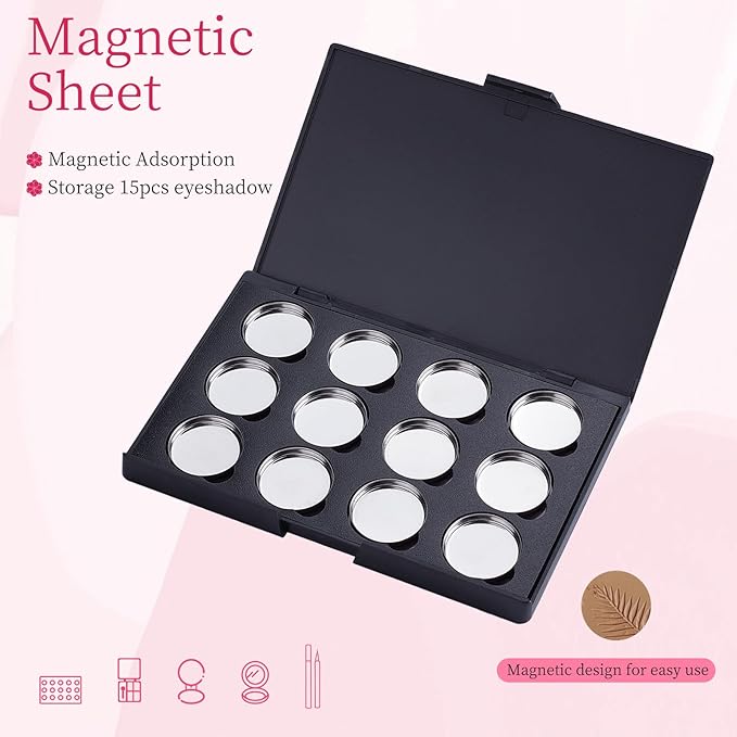 NICENEEDED Empty Eyeshadow Palette, 12 Grids Blush Pallet Makeup Palette, Eyeshadow Palette Storage Box Refillable Cosmetic Sample Storage Case DIY Travel Makeup Organizer for Blusher
