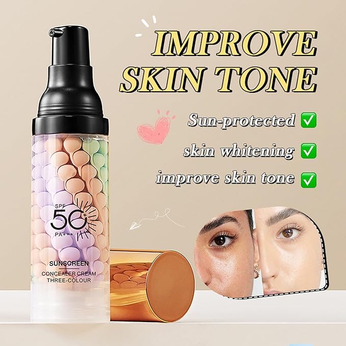 One Step Color Corrector Primer, 3 In 1 Primer for Face Before Makeup, Face Moisturizing Sunscreen Isolation Cream, SPF 50, Makeup Primer Oil Control & Concealer Skin Tone Correcting,Radiance Skin