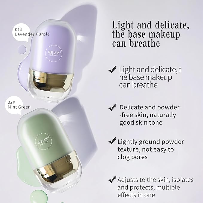 BLUE LOVE 2 in 1 Color Changing Face Primer Liquid Foundation, Makeup Primer for Face Before Makeup, Oil Control Moisturizing Color Corrector Base Primer Makeup for Flawless (Lavender Purple)