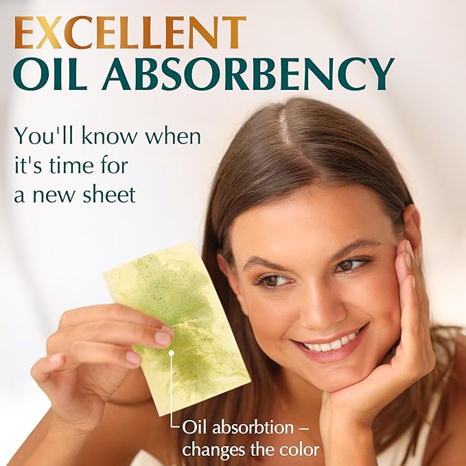 Save 10% on 4 Pack - Natural Oil Blotting Sheets for Face with Bamboo Charcoal + Natural Green Tea Oil Blotting Sheets for Face - 25% Larger