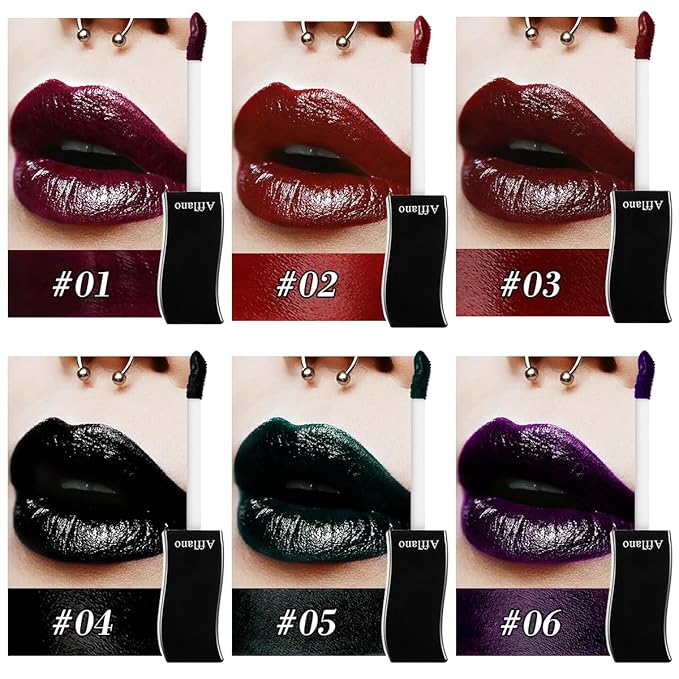 Black Liquid Lipstick - Full coverage Black Color Dark Gothic Transfer-Proof Lip Stain Hydrating Formula Waterproof Longwear Lip Gloss for Goth Makeup