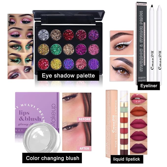 Makeup Sets, Multifunction Makeup Palettes with Mirror, 90 Eyeshadows/Compact Powder/Sequins/Bronzing Powder/Highlighter/Lip Color, Makeup kit for women full kit - #B(Orange Blush)