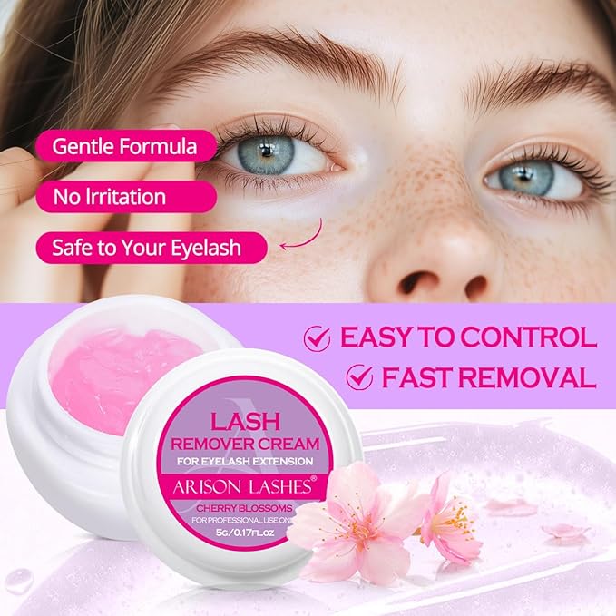 ARISON LASHES Lash Remover For Eyelash Extension Cream Remover Low Irritation Cream Remover for Sensitive Skin Fast Dissolution Professional Eyelash Extensions Salon Use(Cherry Blossoms)