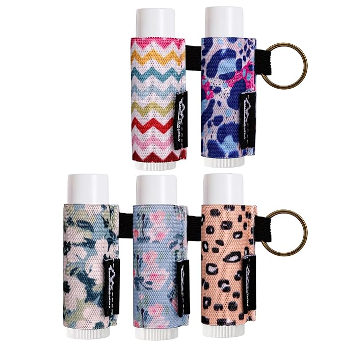 WK IEASON - Lip Balm Holder Keychain Clip On Lipstick Sleeve Chapstick Sleeve Holder Keychain 5PCS(Flower/Leo Combos)