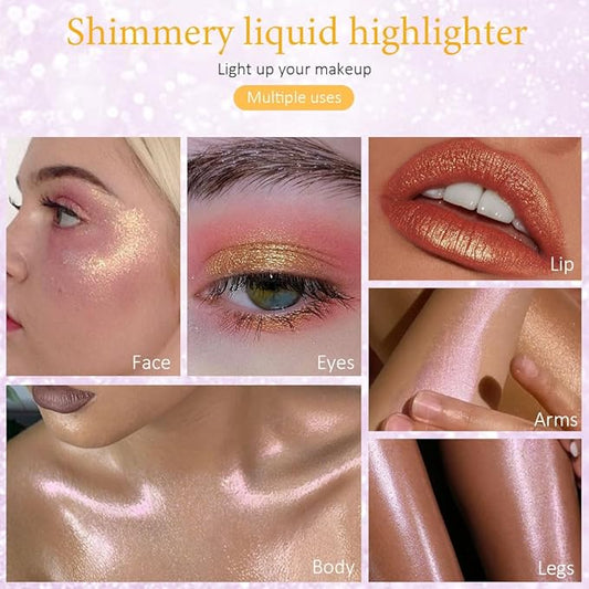 evpct Light Liquid Face Highlighter Makeup Waterproof Long Lasting Mermaid Pink Rose Gold Glimmer Glow Sparkly Glitter Body Shimmer Oil Liquid Luminizer Stick Highlight Illuminator for Face Body Cheek