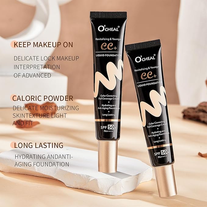 CC Cream Tinted Moisturizer With SPF 50, Color Correcting Foundation, Full Coverage, Blemish Cover, Hydrating & Long-Lasting Matte Finish (Natural)