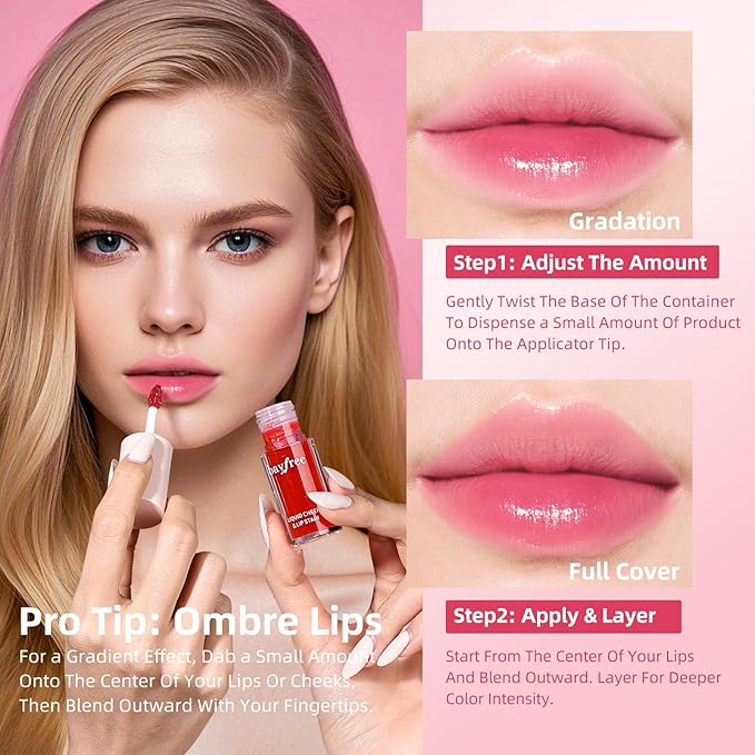 Liquid Cheek & Lip Stain, Korean Lip Tint with Moisturizing & Weightless, Non-Sticky, Long-Lasting, Kiss-proof, All Long-wearing, Vegan Makeup (Honey Peach)