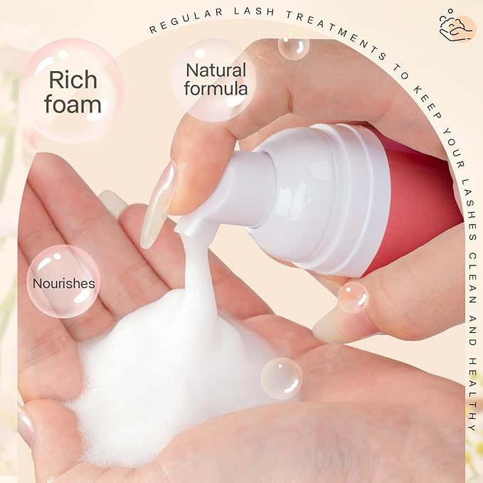 Lash Shampoo for Lash Extensions Eyelash Extension Cleanser with USB Lash Fan,60ml Lash Mousse,Mascara Brush,Nose Blackhead Facial Cleaning Brush and Wash Bottle for Eye Makeup Remover (Rose)