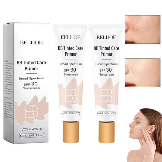 2Pcs BB Blur Tinted Moisturizer SPF 30,BB Tinted Care Primer, BB Cream Tinted Moisturizer,Hydrates & Smooths Your Skin. (Ivory)