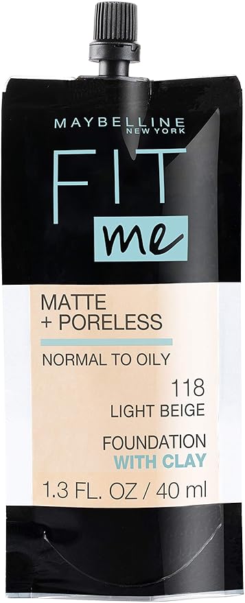 Maybelline New York Fit Me Matte + Poreless Liquid Foundation, Pouch Format, 102 Fair Porcelain, 1.3 Ounce