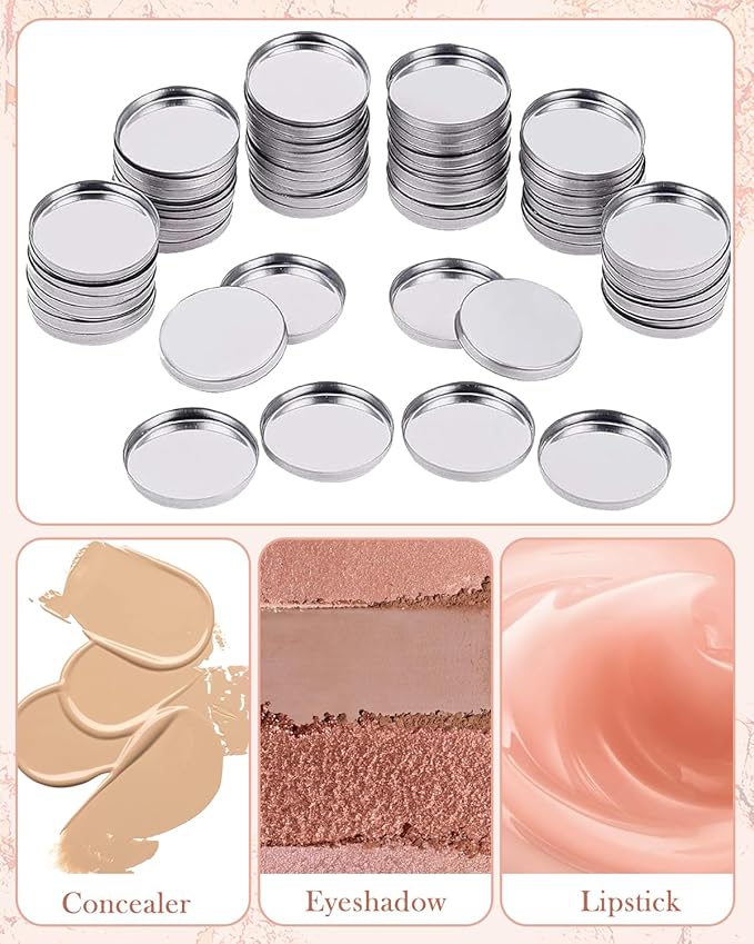 EORTA 100 Pcs Empty Round Metal Tins Palette Pans Silver Mini Aluminum Plate for Paint Eyeshadow Palette Makeup, Diameter 2.5cm