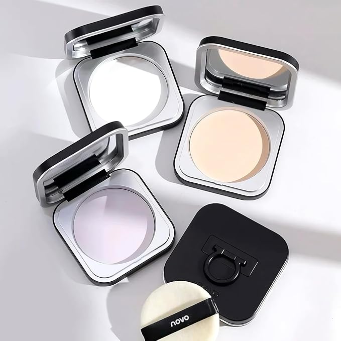 Novo Setting Powder - Oil Control, Long-Lasting Matte Finish, Lightweight, Sweatproof & Waterproof, Non-Caking, Ideal for Oily Skin, Velvet Smooth Texture with Built-In Powder Puff