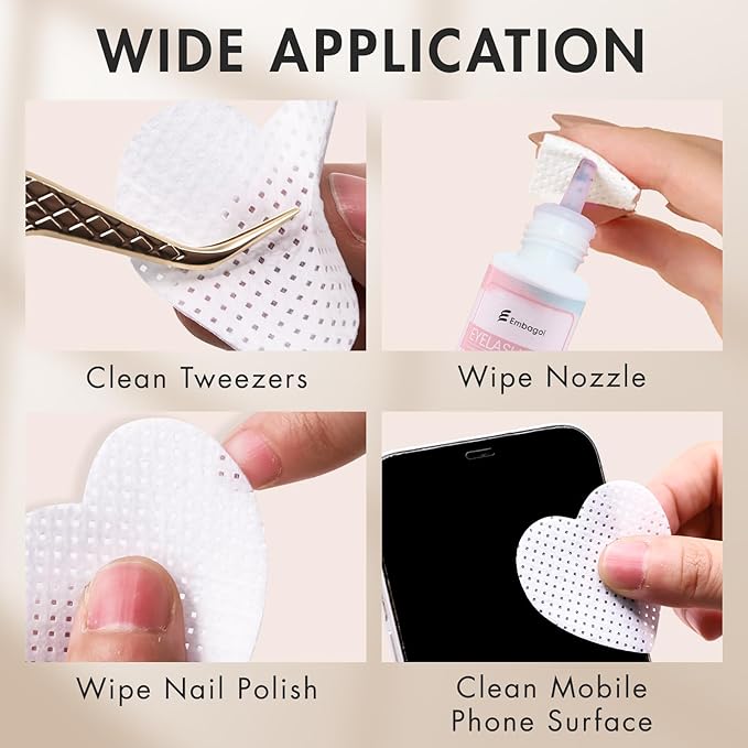 1000 PCS Eyelash Extension Glue Wipes - Lint Free, Non-Woven Fabric for Lash Extension Supplies and Nail Polish Remover (White)