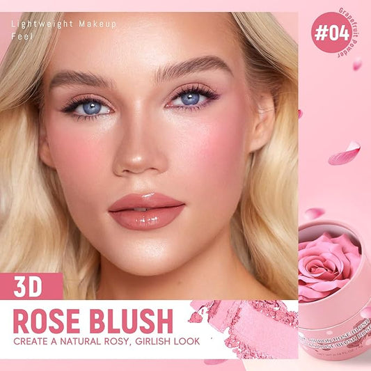 3D Rose Petal Blush for Cheeks, Soft Pink Cream to Powder Flower Blush Makeup Gift for Women, Natural Nude Dewy Finish Shimmer Buildable Face Rouge Rubor Highlighter Contour Makeup-Soft Pink