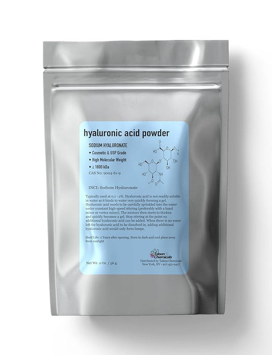 Hyaluronic Acid Powder (2 oz. / 56 grams) 1800 kDa+ Pure Hyaluronic Acid Powder Natural Cosmetic Grade, Hyaluronic Acid High Molecular Weight Powder, DIY Hyaluronic Acid Serums