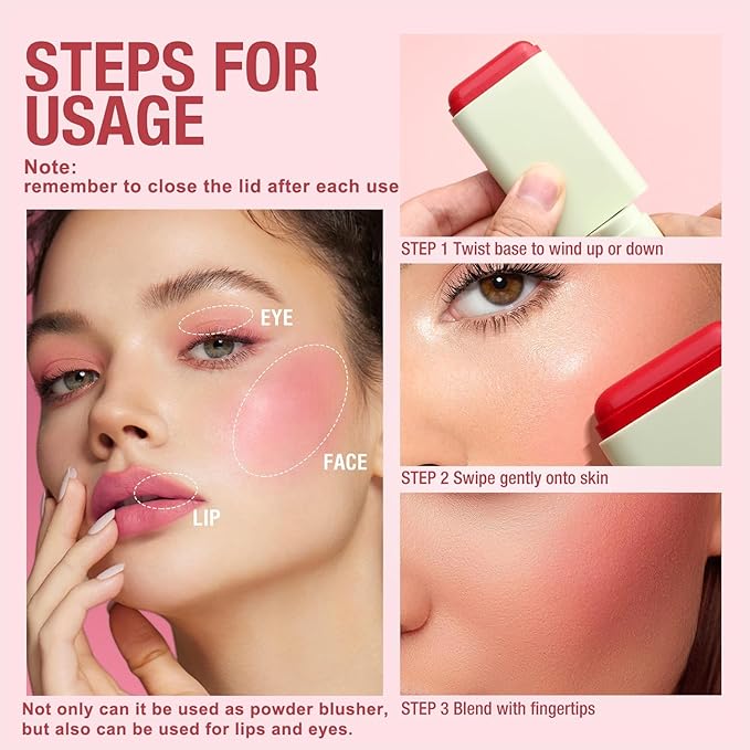 On The Glow Blush Stick Tinted Moisture Hydratant Teinte 2 in 1 Waterproof Hydrating Makeup Solid Nature Smooth Blended Matte Ginseng Finish Boomstick for Cheek Eyes and Lips Set of 3