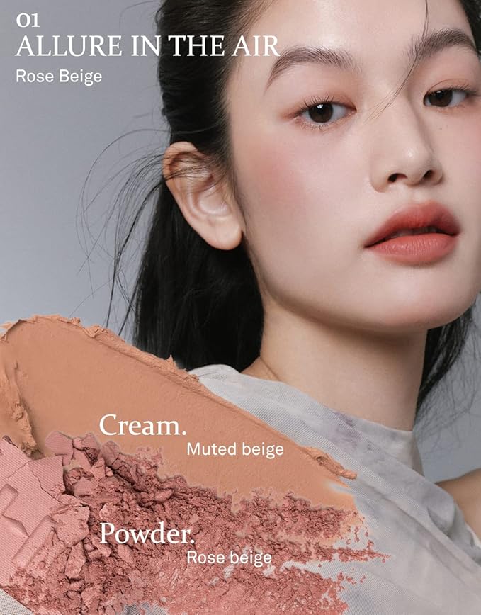 hince True Dimension Layering Cheek - Cream & Pressed Powder 2 Different Shades & Textures - Silky Seamless Long Lasting Blush Makeup - Muted Beige & Elegant Rose Beige (1, ALLURE IN THE AIR, L001)