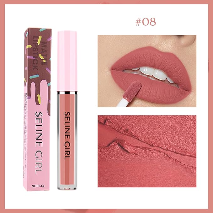 Matte Lip Gloss, Lip Gloss Silky Smooth Finish, Lipgloss Makeup Colorful and Creamy Texture, Lipstick for Every Occasion, Lip Oil Moisturizing and Hydrated #08