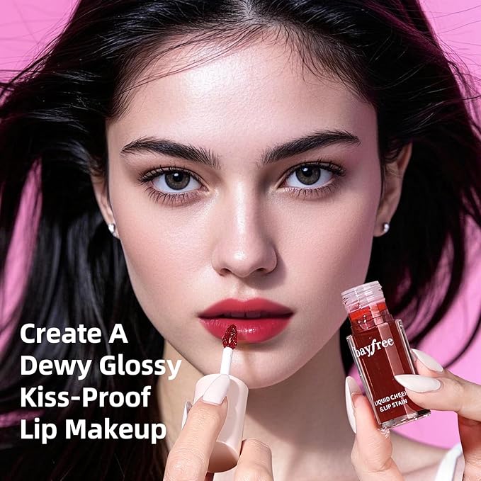 Liquid Cheek & Lip Stain, Korean Lip Tint with Moisturizing & Weightless, Non-Sticky, Long-Lasting, Kiss-proof, All Long-wearing, Vegan Makeup (Rose Cherry)