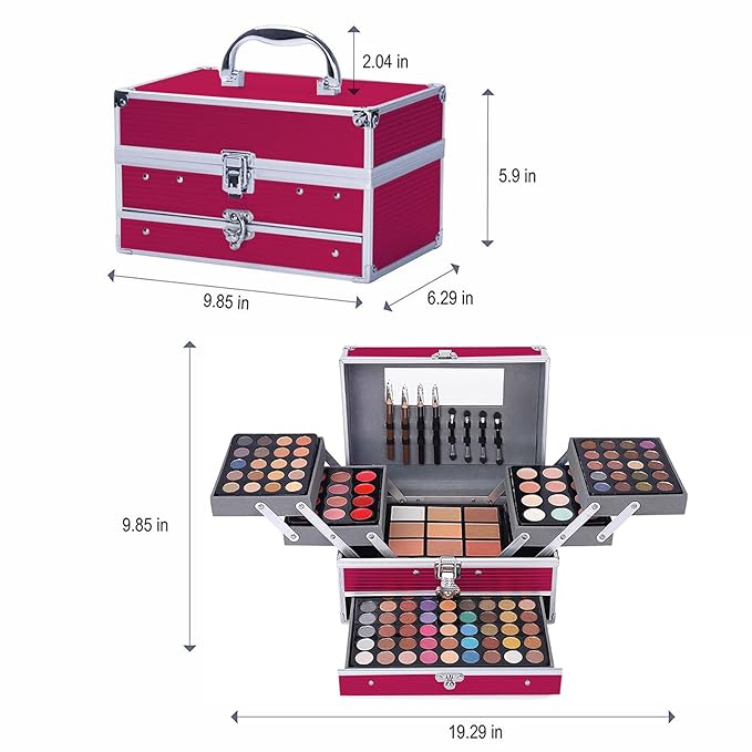 All In One 132 Color Makeup Kit, Professional Case, Teen Girls Set, Multicolor Eyeshadow Palette (006N1-Pink)