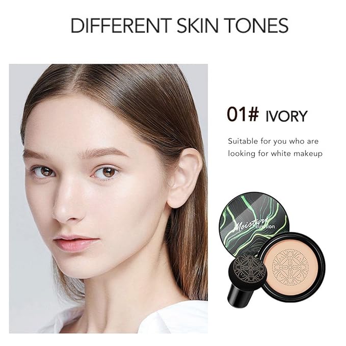 Mushroom Head Air Cushion CC Cream Foundation, Moisturizing BB Cream Face Makeup Foundation Long-Lasting Coverage of Blemishes, Matte Even Skin Tone Nude Makeup Base Primer (01# Lvory)