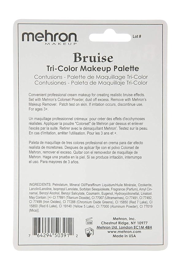 Mehron Makeup Tri-Color Character Makeup Palette | Halloween, Special Effects and Theater Cream FX Palette | Face Paint .7 oz (20 g) (BRUISE)