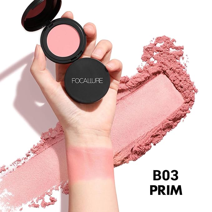 FOCALLURE Silky Face Pressed Blush,High Pigment Mineral Blusher,Create a Fade-free Flawless Finish and Give your Skin a Natural Glow,Lightweight Facial Blusher Makeup,PRIM