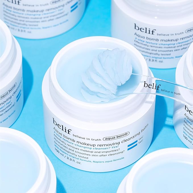 belif Aqua Bomb Cleansing Balm Makeup Remover, Hydrate & Deep Cleanse in 1 Step, No Mess Clean Up, Melt Away Makeup & SPF, Balm to Oil Cleanser Formula, No Oily Residue, Korean Skin Care