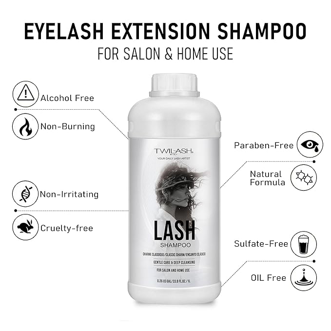 Lash Shampoo Bulk, Eyelash Cleanser for Extensions 1 Liters, Safe Makeup Remover, Non-irritating or Burning Formula Eyelid Foaming Cleanser for Professional Salon and Home Use (Classic Charm-1L)