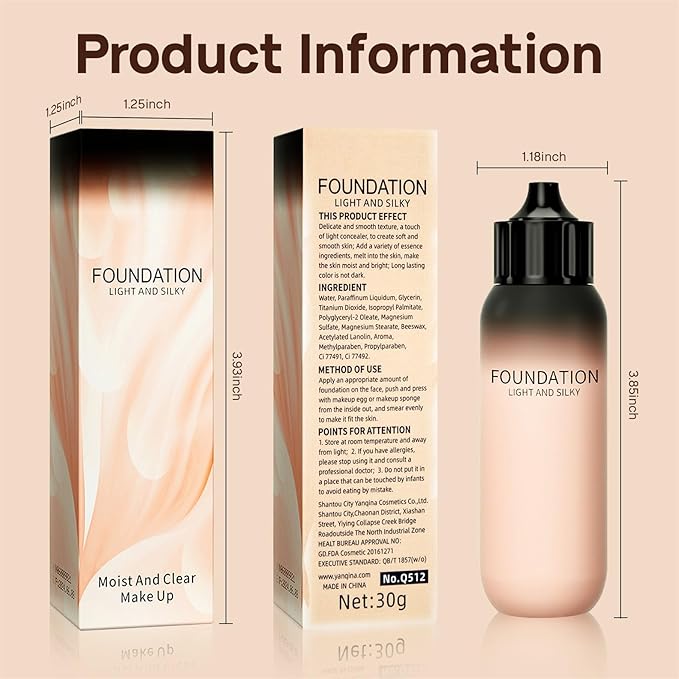 Full Coverage Liquid Foundation - Lightweight & Waterproof Moisturizing Foundation, Oil-Free & Nourishing Formula Concealer for Flawless and Long - Lasting Face Makeup & All Skin Types (#01 Ivory)