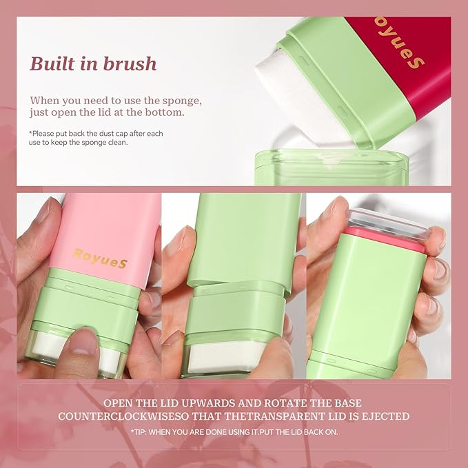 Blush Stick for Cheeks and Lips with Built-In Blending Sponge, On-the-Go Glow Blush, Hydrating Solid Cheek Tint, Multi-use Blush Makeup Stick, Tinted Moisture Sticks (Color:03#Shy Pink)