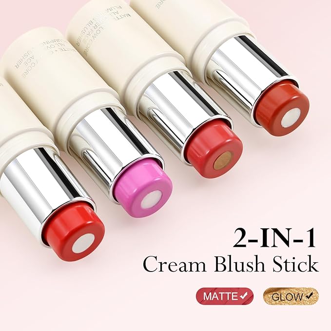 Boobeen Cream Blush Stick for Cheek and Lips, Soft and Blendable Natural Flush, Long-Lasting Dewy Blusher Makeup, Multi-Use Blush, Buildable Glow for Face